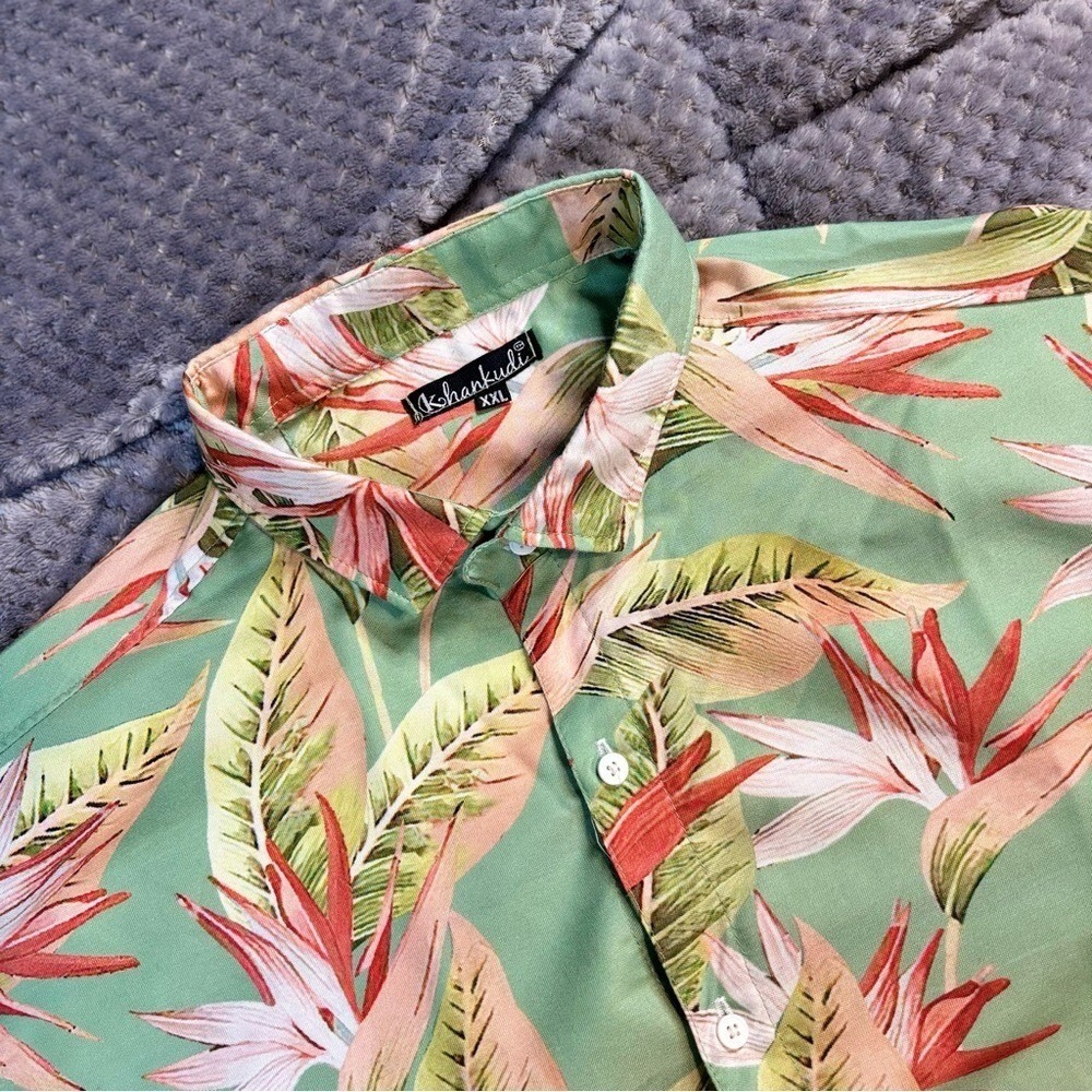 Kshankudi Mens Tropical Hawaiian‎ Shirt XL Floral Print Short Sleeve Button